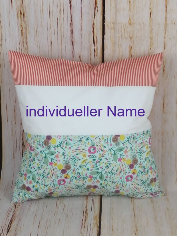 Kuschelkissen mit Namen Blumenwiese orange/mint