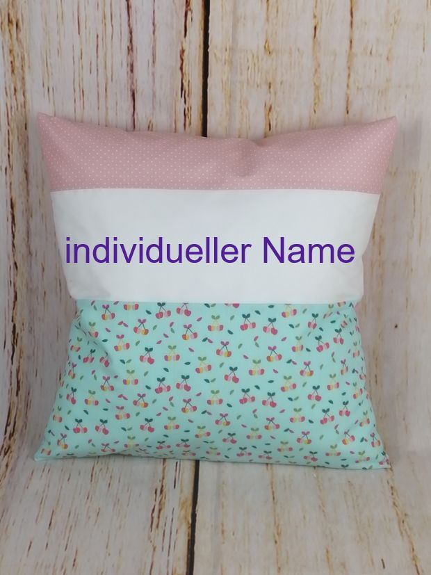 Kuschelkissen mit Namen Kirschen rosa/mint