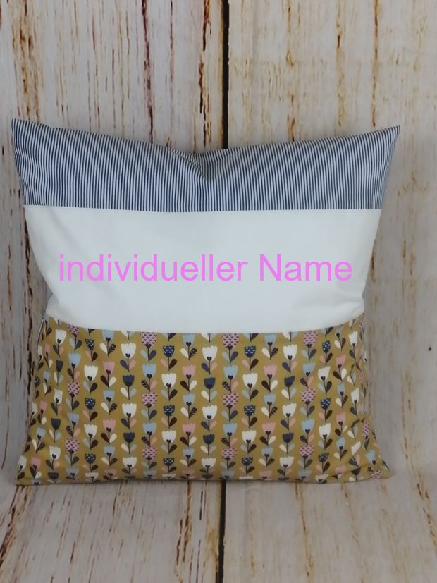 Kuschelkissen mit Namen Tulpe blau/beige